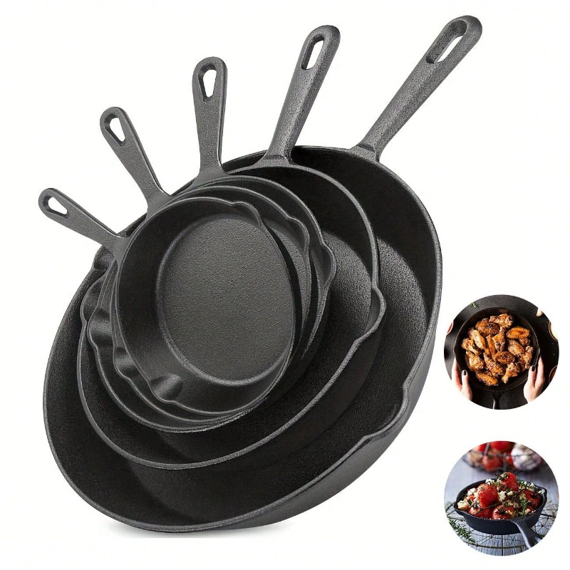 Quality Camping Cooking Set - Black 3/4/5PCS Cast Iron Skillet, Frying